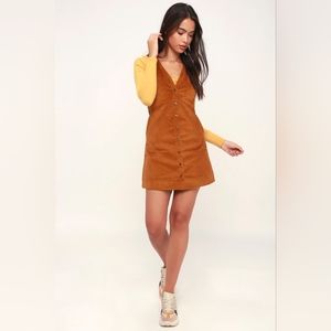 Free People Rolling Thunder Rust Brown Corduroy Pinafore Dress